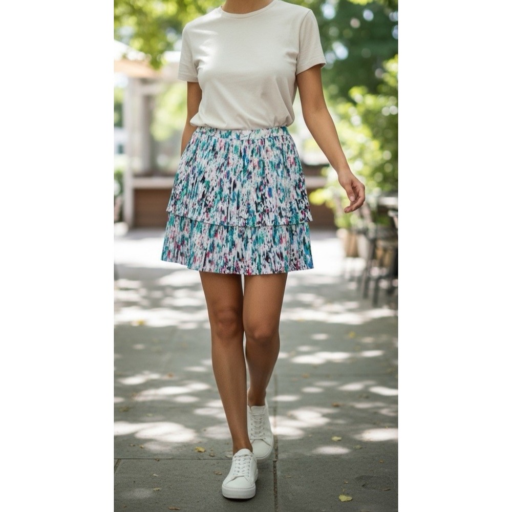 J.CREW Skirt Womens 4 Mulitcolor Tier Pleated Skater Mini Skirt Boho Fairy Paint